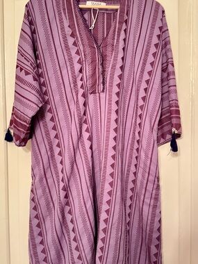 Women's Purple Patterned V-Neck Tunic with Tassel Trim